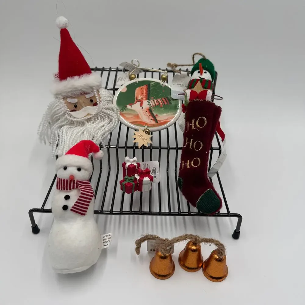 Assorted Christmas Ornament Lot Flocked‎ Santa Snowman Stocking Bells Decor NEW